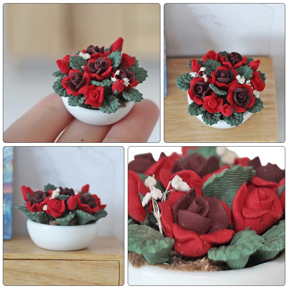 1PC Mini Rose Potted Mini House Accessories DIY Modeling Toy Potted Decoration