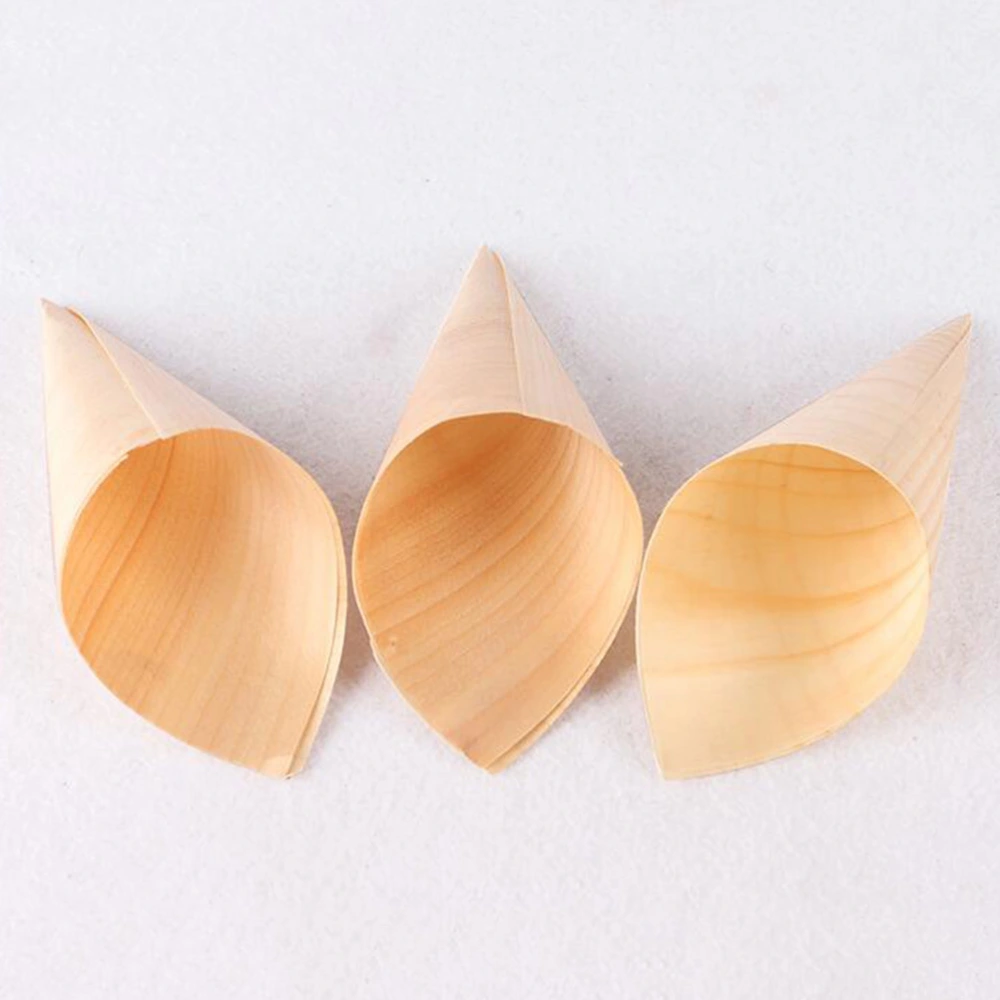 50pcs Disposable Ice Cream Cups Wooden Appetizer Cones for Party Foods Snacks Nibbles (12*9cm)