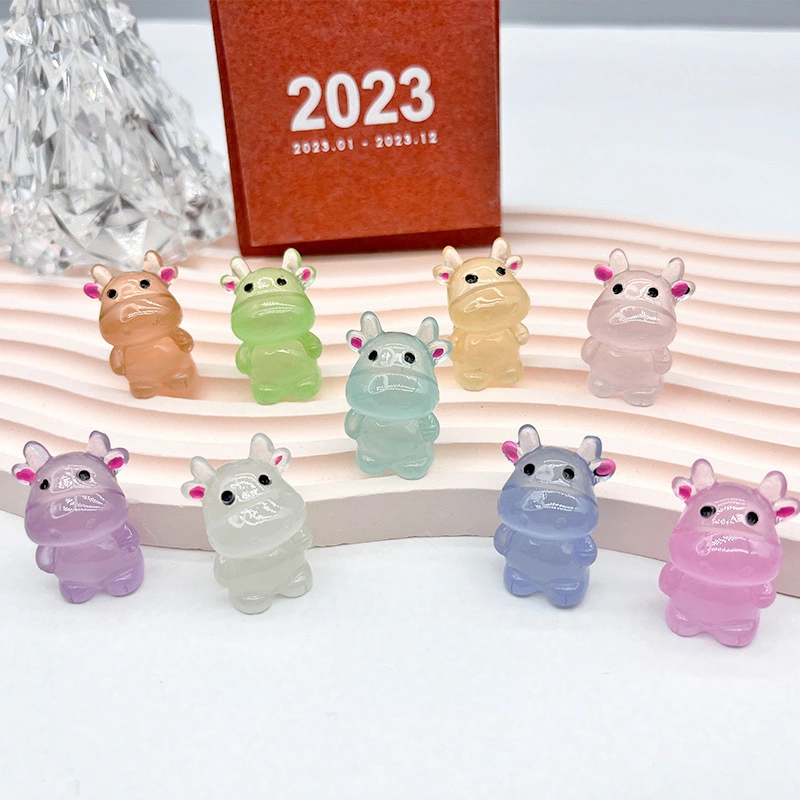 24Pcs Mini Cow Figures Luminous Animals Figurines Zodiac Calf Ornament Landscape Decoration