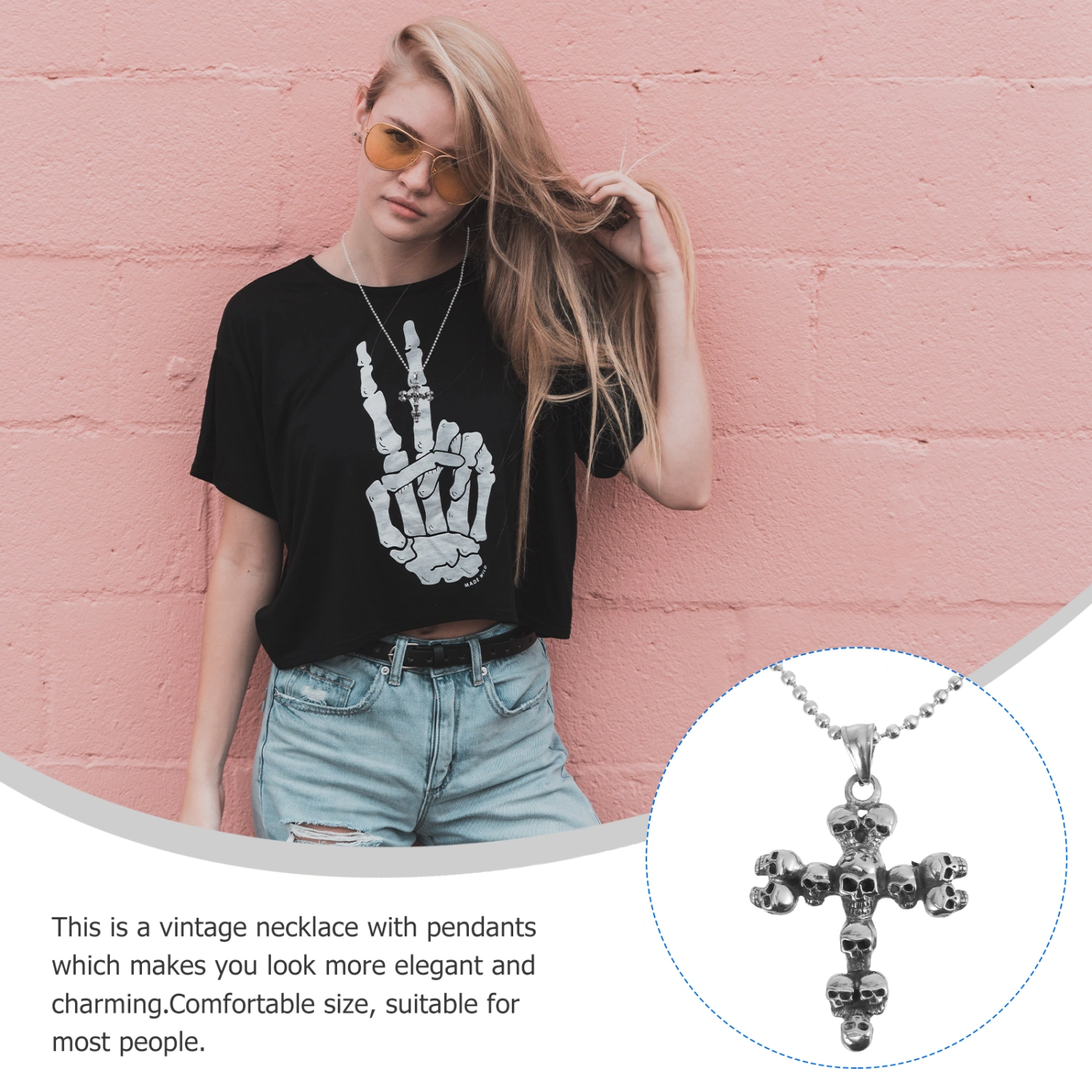Stainless Steel Cross Skull Necklace Pendant Jewelry Adult Neck Decoration