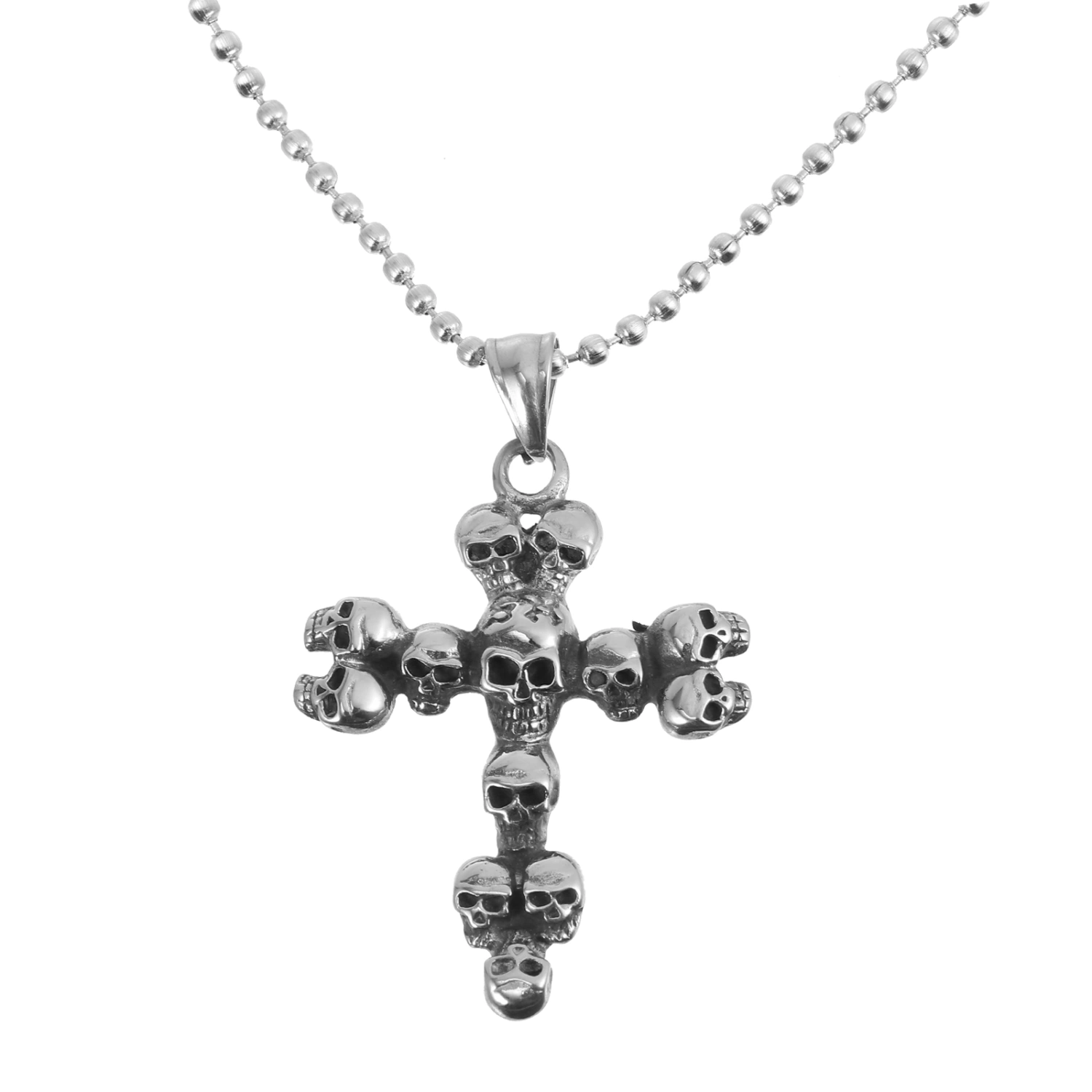 Stainless Steel Cross Skull Necklace Pendant Jewelry Adult Neck Decoration
