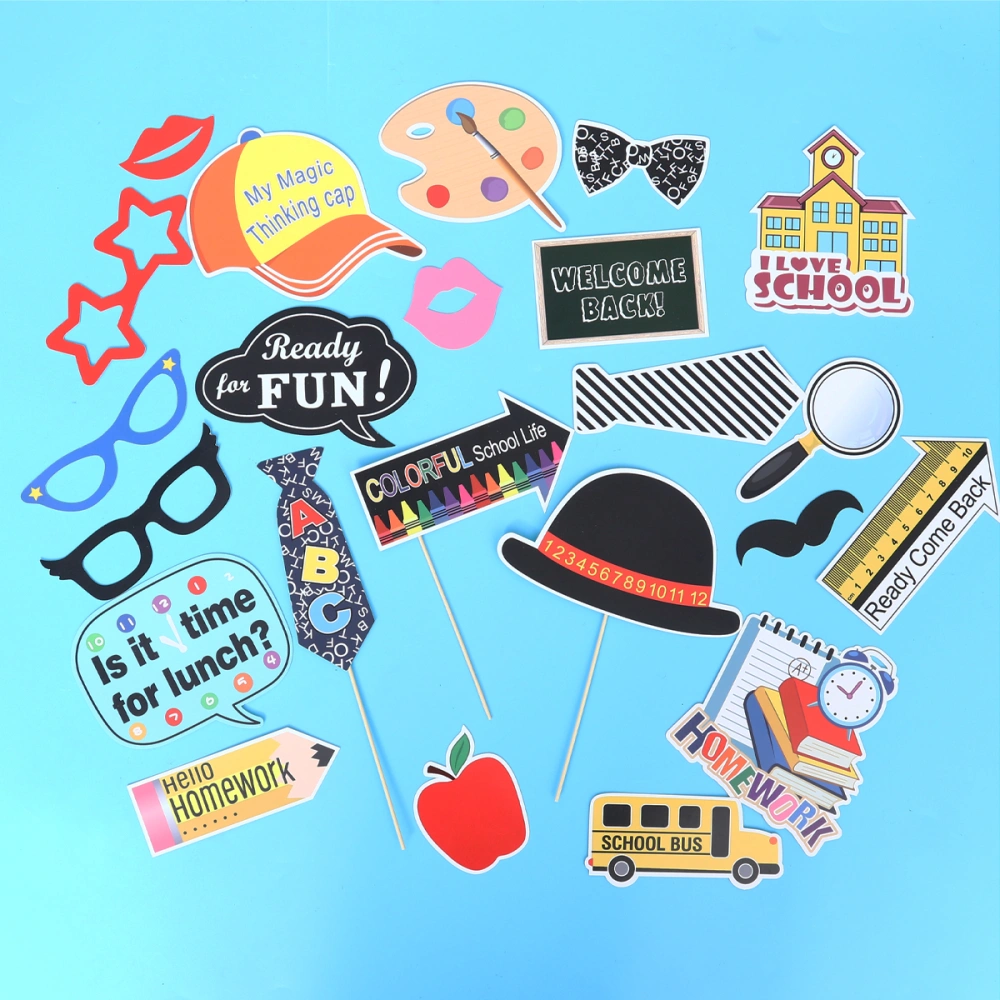 25pcs Creative School Theme Party Photo Props Funny Glasses School Elements Decoration Photo Booth Props Set Photography Accessories Party Supplies