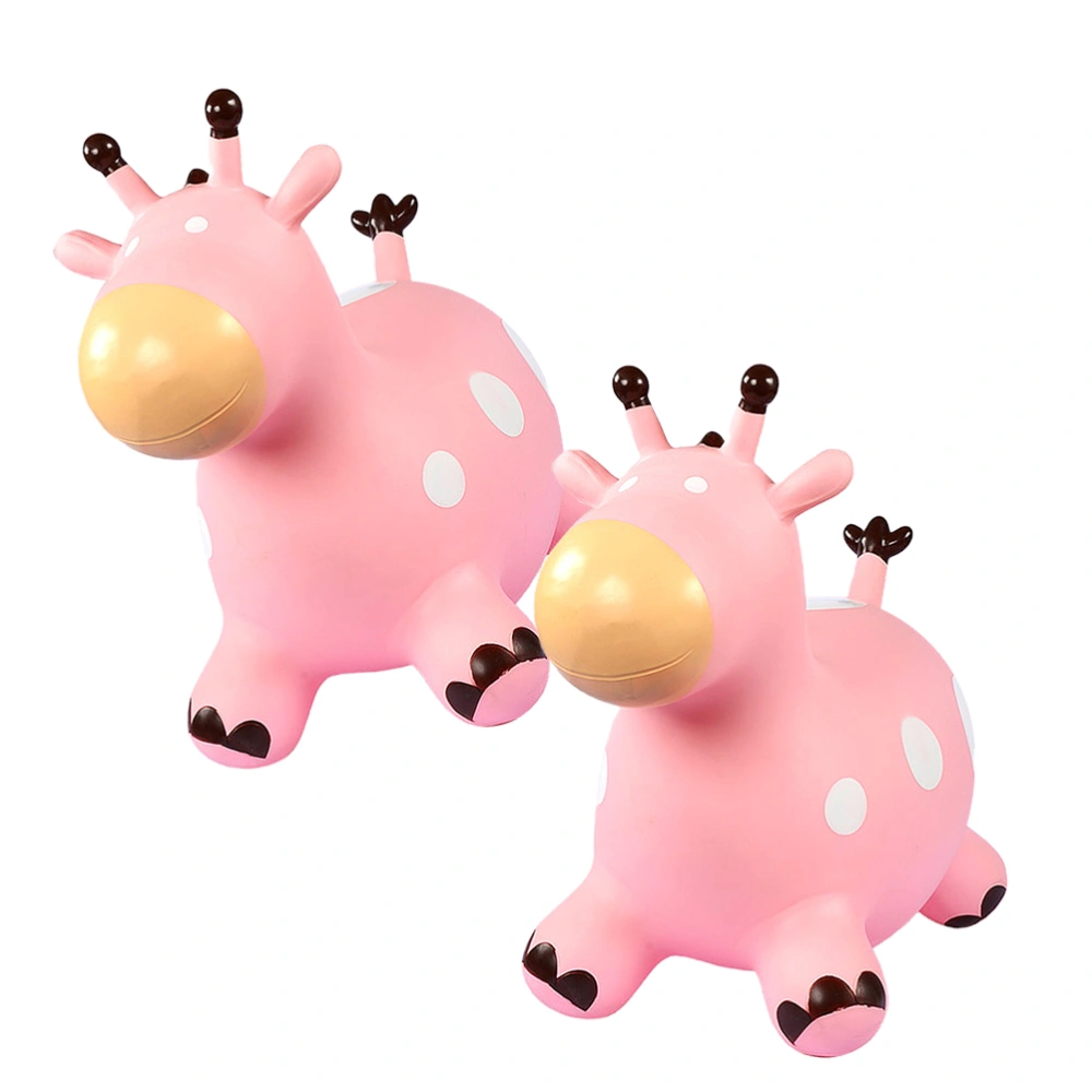 Inflatable Jumping Horse Enlarged Thickened Jumping Deer Outdoor Bouncing Mount Educational Toy for Kid With Air Pump (Pink)