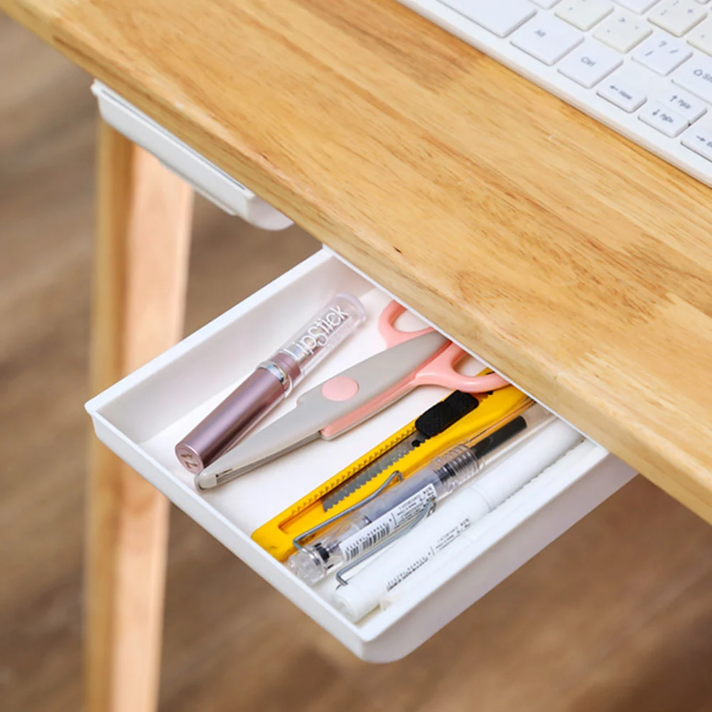 2Pcs Under Desk Drawer Hidden Drawer Storage Box Self Adhesive Under Desk Under Table Drawer Organizer