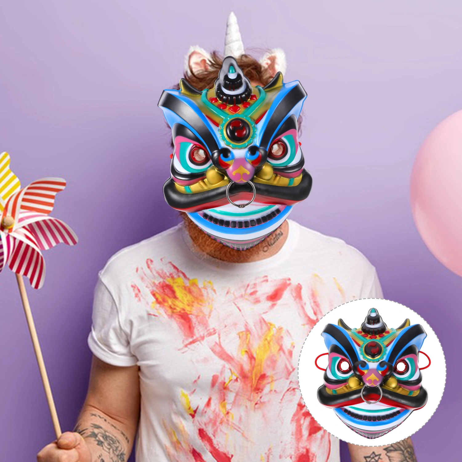 Dancing Lion Mask Chinese Style Lion Mask Party Cosplay Mask Funny Mask for Stage Performance