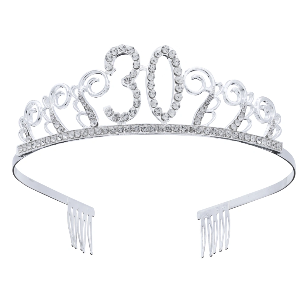 Birthday Crystal Rhinestone Tiara Queen Crowns Prom Headband Hair Combs Pin for 30th Birthday Party Favor