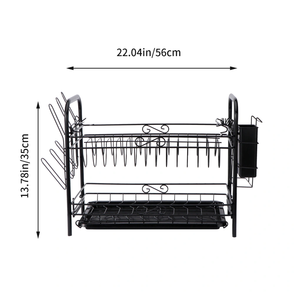 Double Layers Tableware Drain Rack Kitchen Tool Holder with Water Cup Shelf