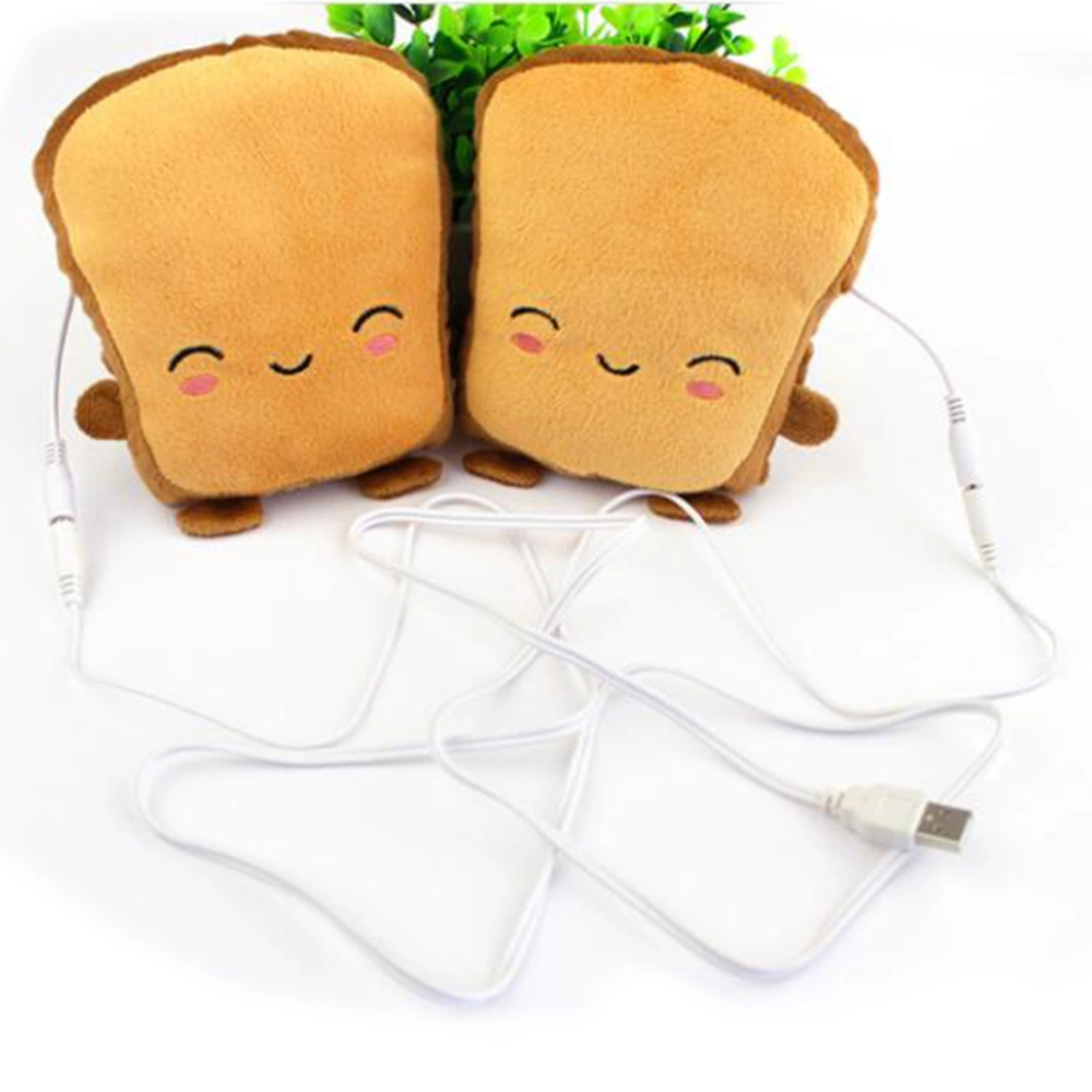 1 Pair Toast Pattern Gloves Smiling Face Hand Warmers Cartoon Half Wearable Fingerless USB Heating Gloves