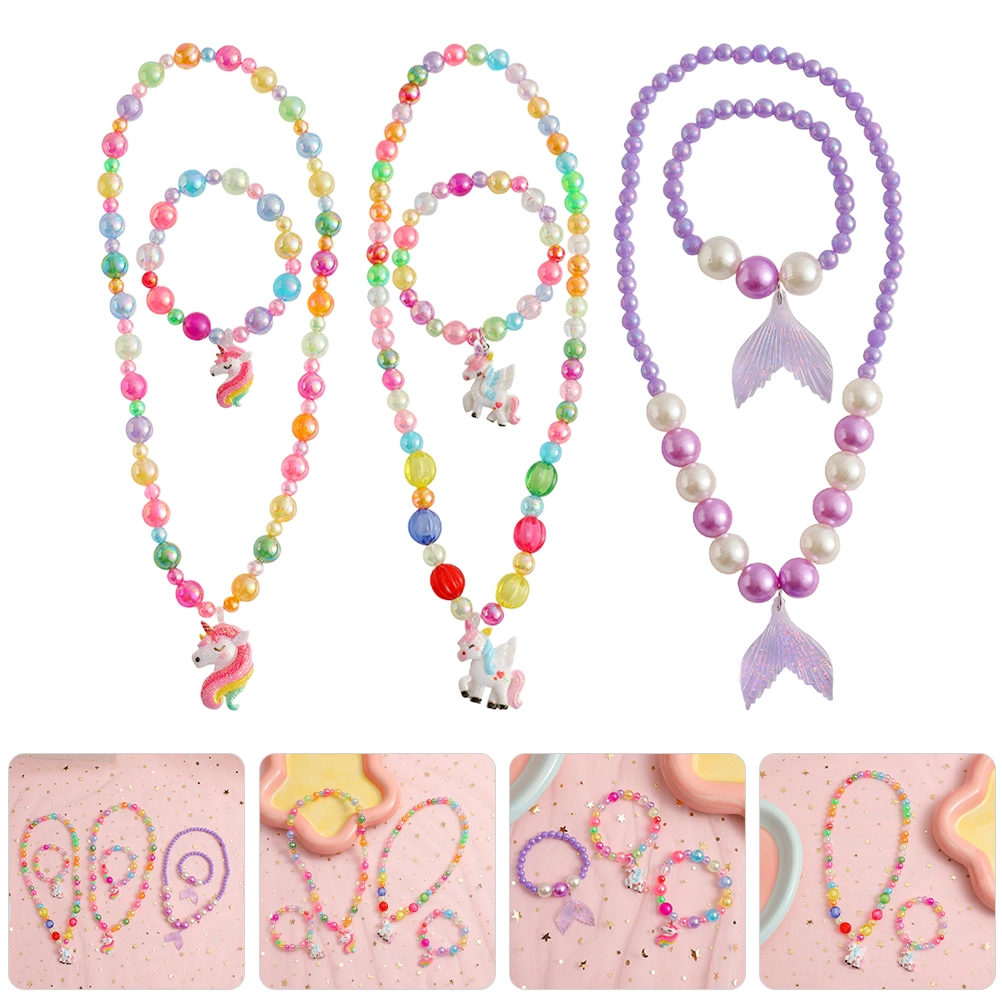 3 Sets of Girl Neck Decor Bead Jewelry Kids Pretend Play Jewelry Kids Dress Up Supplies