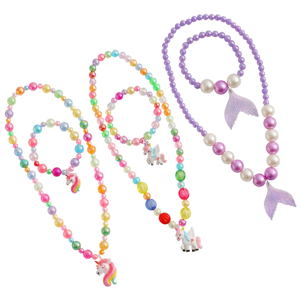 3 Sets of Girl Neck Decor Bead Jewelry Kids Pretend Play Jewelry Kids Dress Up Supplies