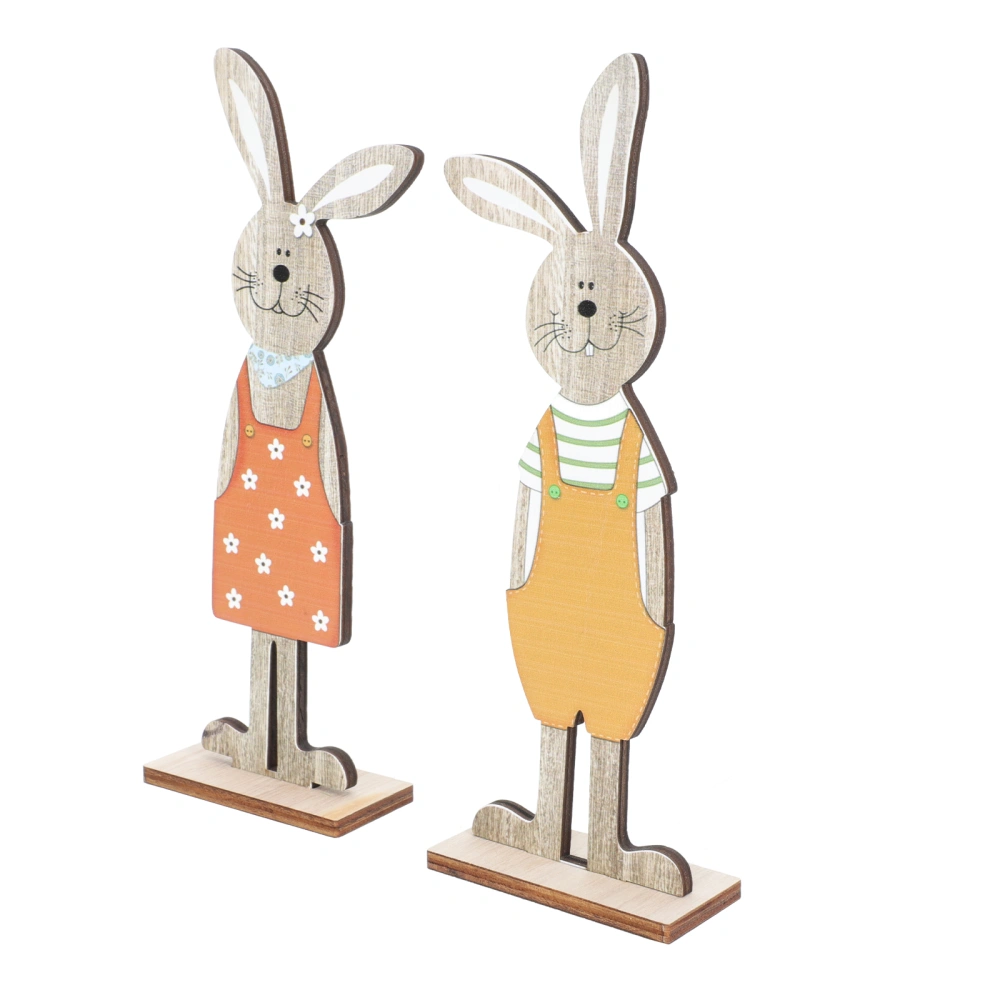 1 Pair of Easter Wooden Rabbit Adorns Lovely Wood Bunny Crafts Desktop Decors