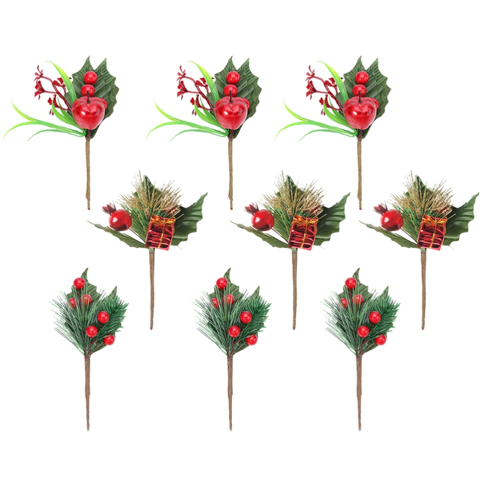 9Pcs Christmas Simulated Berry Leaf Ornament DIY Red Berry Bouquet Photo Props