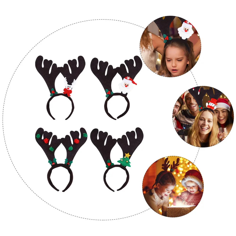 4 Pcs Christmas Headdress Cartoon Hairhoop Antler Hairhoop (Random Style)