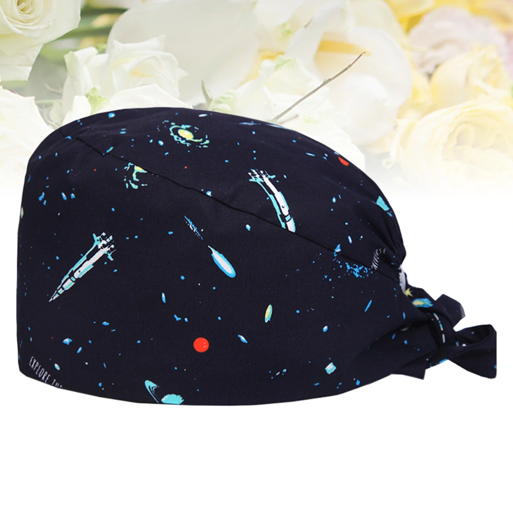 Starry Sky Printed Hat Creative Doctor Nurse Working Hat Dust-proof Useful Head Protector for Daily Use with Sweat Towel