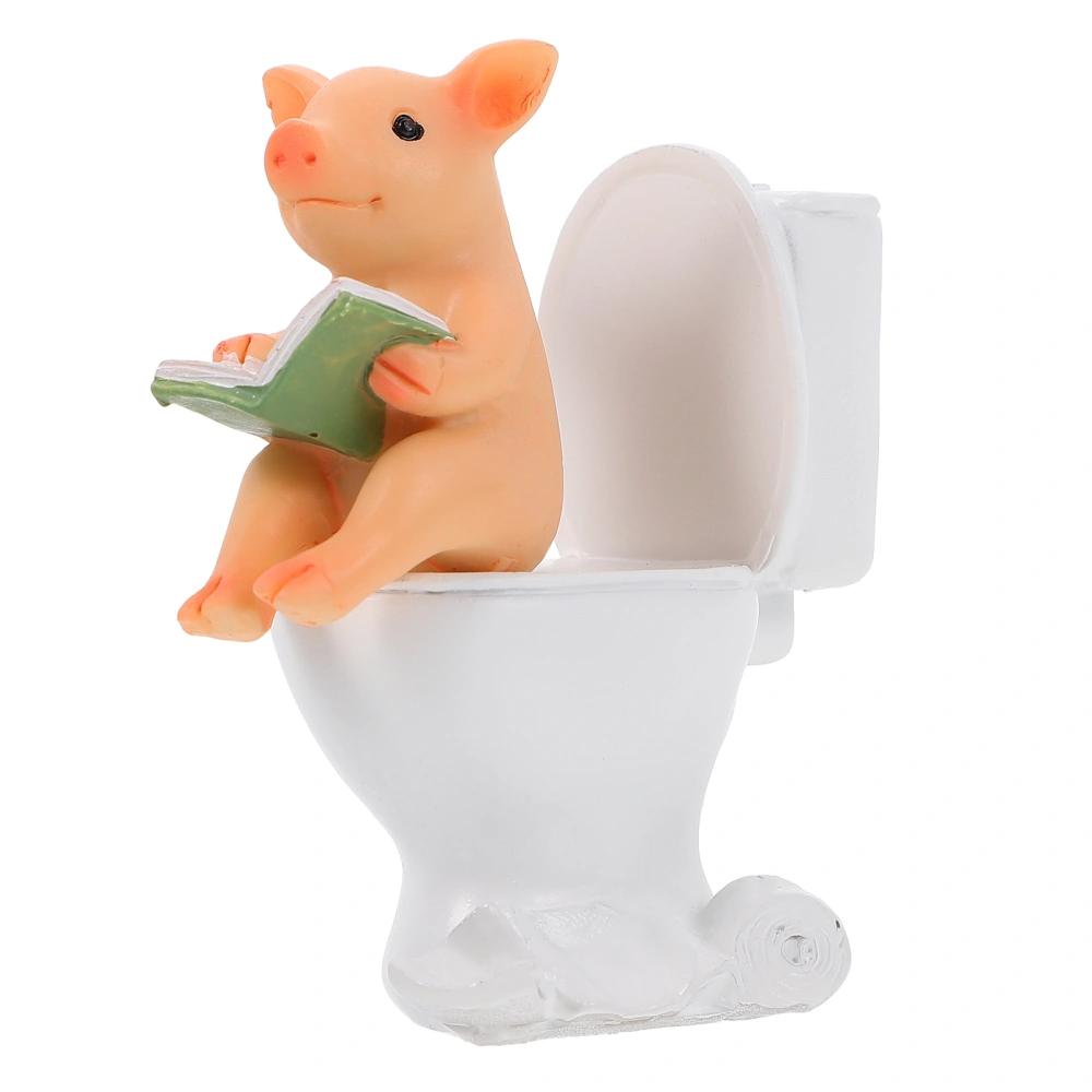 Toilet Reading Pig Statue Decoration Tabletop Ornament Home Furnishing Gift