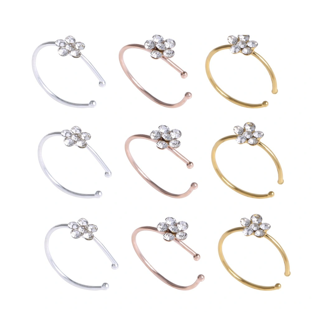 9 Pieces Flower Clear Crystal Nose Ring Sparkly Nose Studs for Body Jewelry Piercing