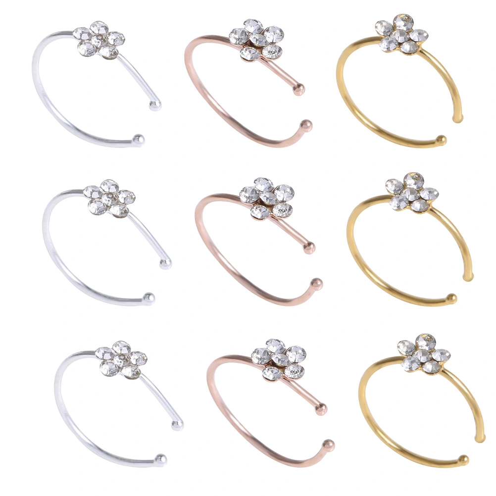 9 Pieces Flower Clear Crystal Nose Ring Sparkly Nose Studs for Body Jewelry Piercing
