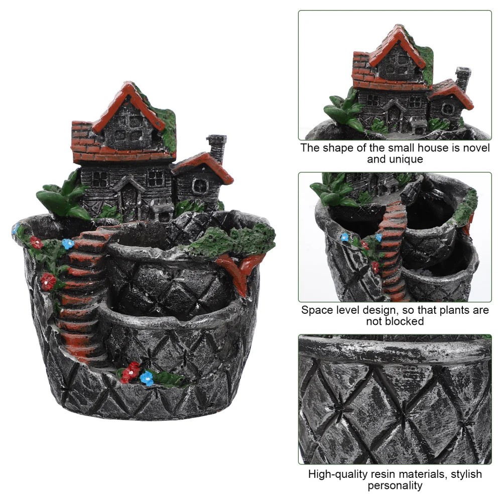 1Pc House Shaped Flowerpot Decorative Flowerpot Succulent Pot Landscape Ornament