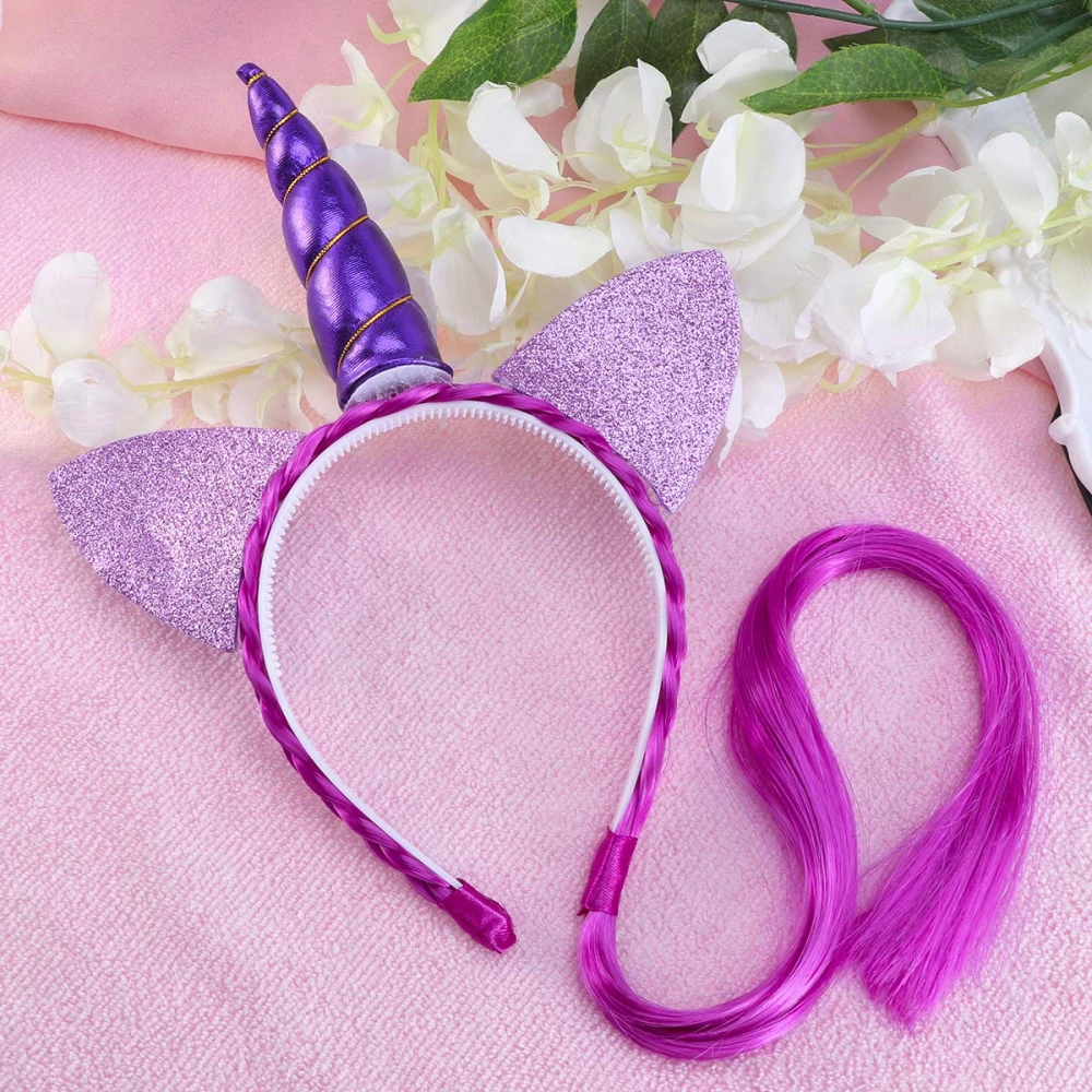 Unicorn Shaped Novelty Costume Wig Headband Hair Accessory for Party Costume Favors Decoration(Purple)