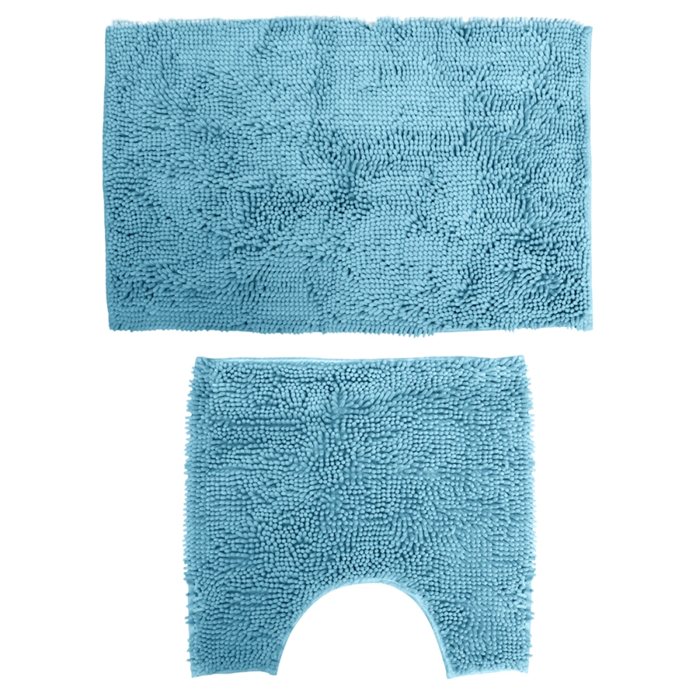 2Pcs Bathroom Absorbent Pad Non-Slip Rug Chenille Bath Rug Kitchen Mat