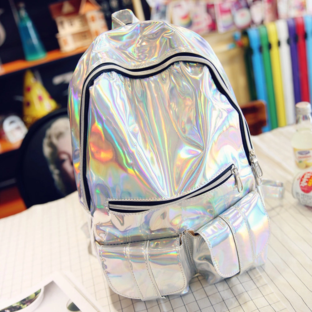 Colorful Backpack Large Capacity Travel Bag Fashion Shoulder Bag for Woman Girls (Silver)