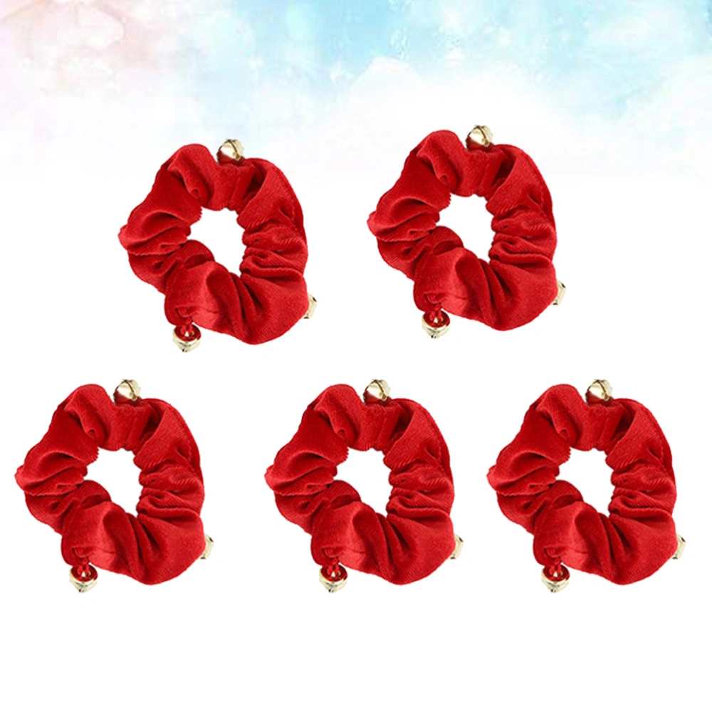 5 Pcs Christmas Paillette Hair Bands Sequins Cloth Hair Rope Ponytail Holders Festival Headress for Women Lady Girls - Type 3 Red Bell