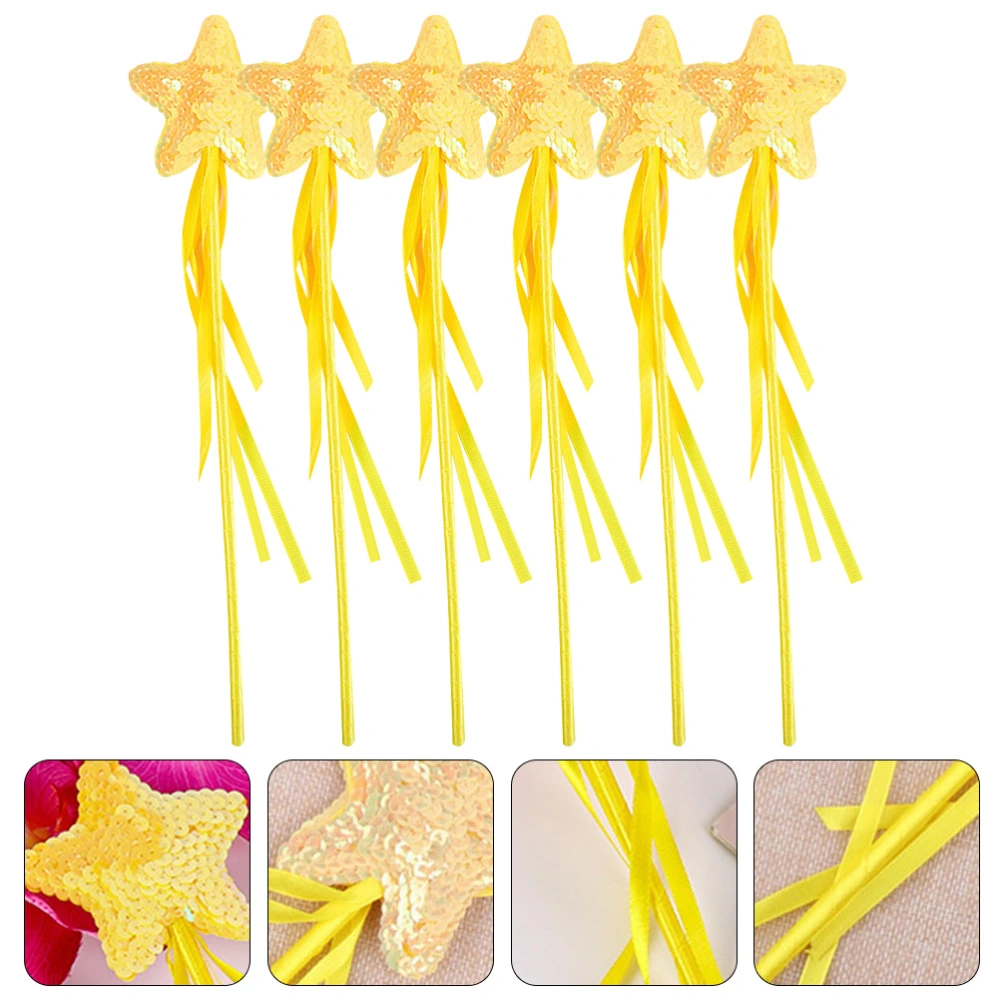 6pcs Star Wand Fairy Wand Sequins Star Fairy Sticks Kids Party Favors Performance Prop