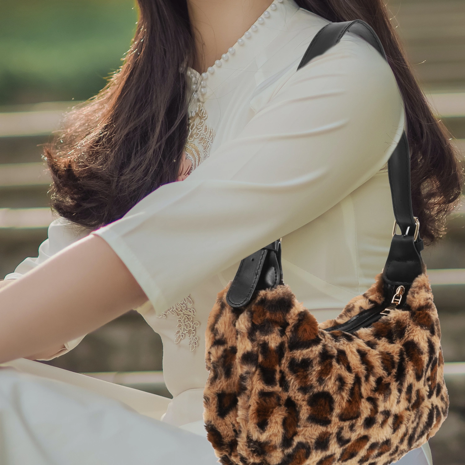 1Pc Leopard Pattern Shoulder Bag Fashion Bucket Bag Messenger Bag Storage Bag