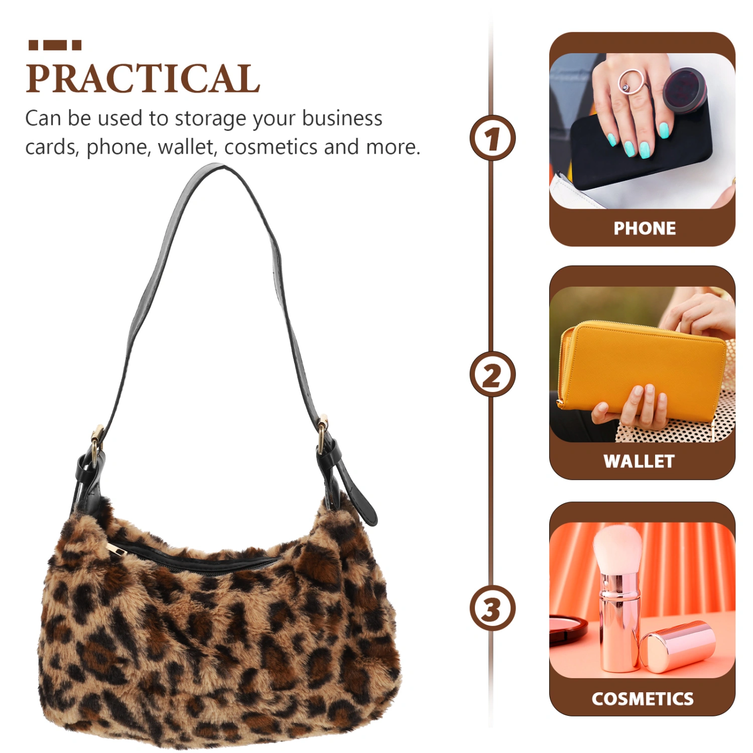 1Pc Leopard Pattern Shoulder Bag Fashion Bucket Bag Messenger Bag Storage Bag