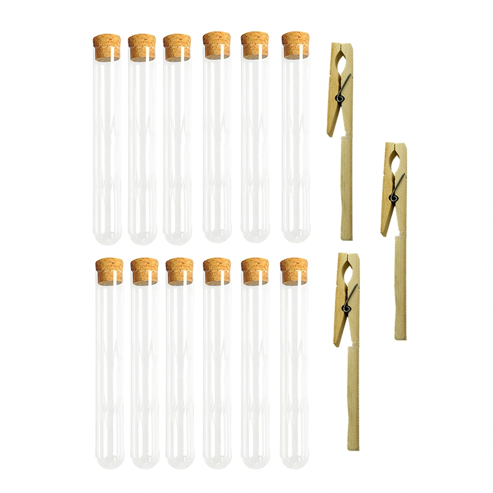 15pcs 15*100mm Hard Plastic Test Tube Cork Release Tube Sealed Tube Pin Tubes with Wooden Plugs and 3 Clips