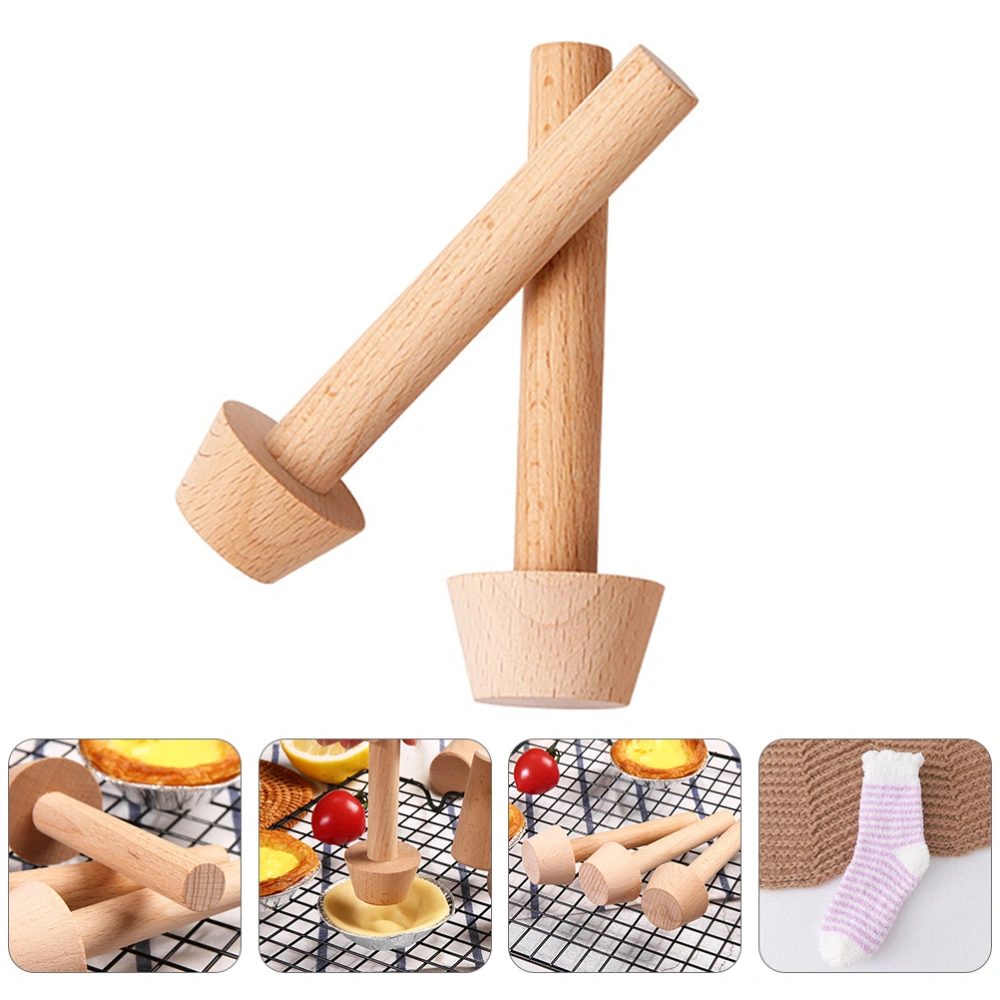 2pcs Wooden Tart Tampers Handheld Pastry Pushers Molds Egg Tart Presser