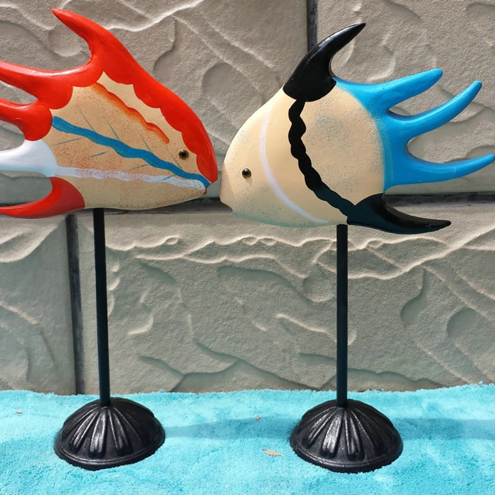 1 Pair Wooden Fish Craft Creative Couple Fish Display Desktop Ornaments for Household Furnishing Living Room Home