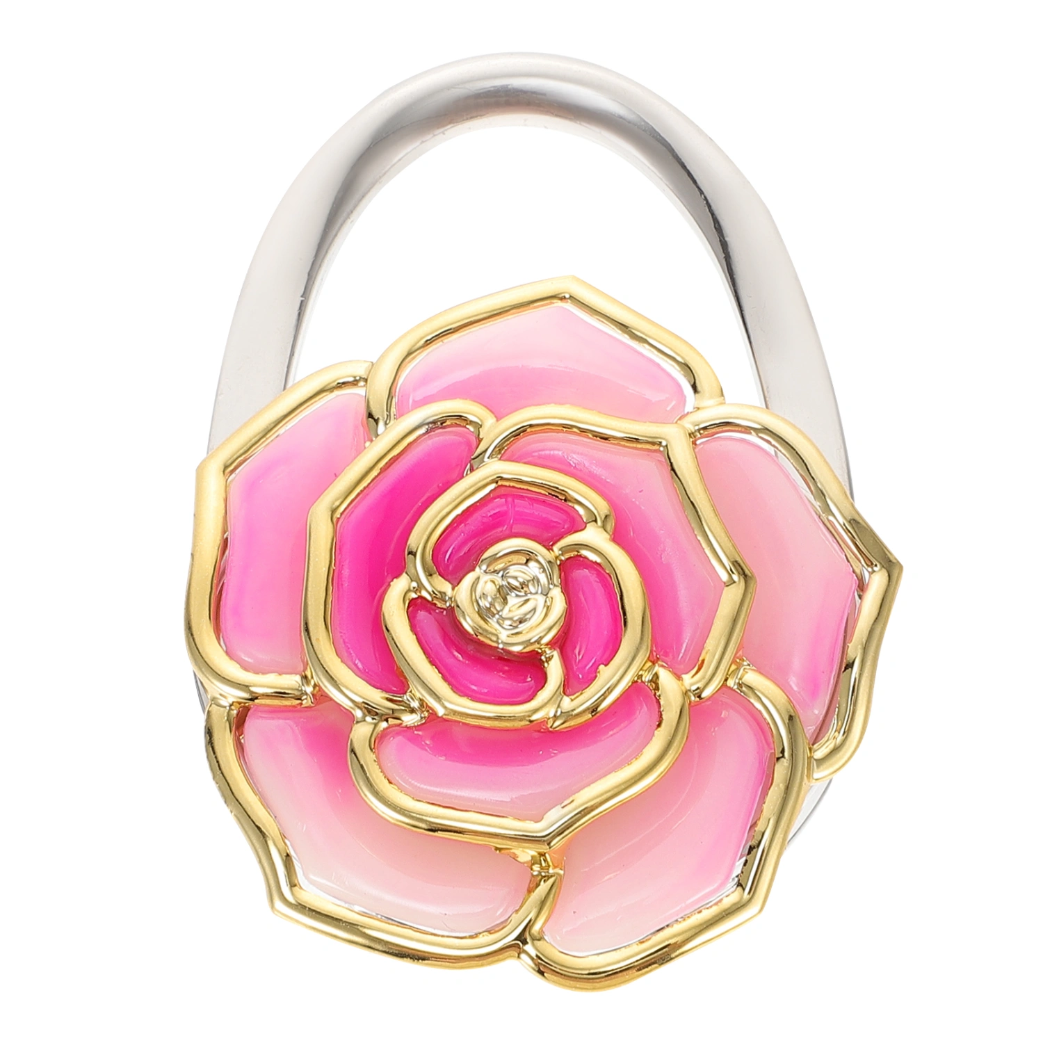 Rose Flower Shaped Folding Handbag Purse Bag Hanger Table Hook Holder (Pink)
