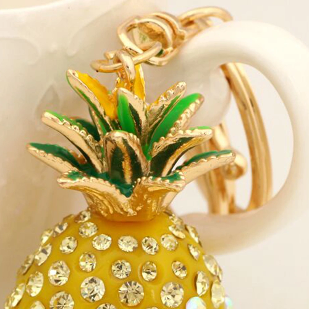 Metal Pinapple Keychain Embedded with Colorful Rhinestones Shiny Keyring for Shoulder Bag Decoration(Yellow)