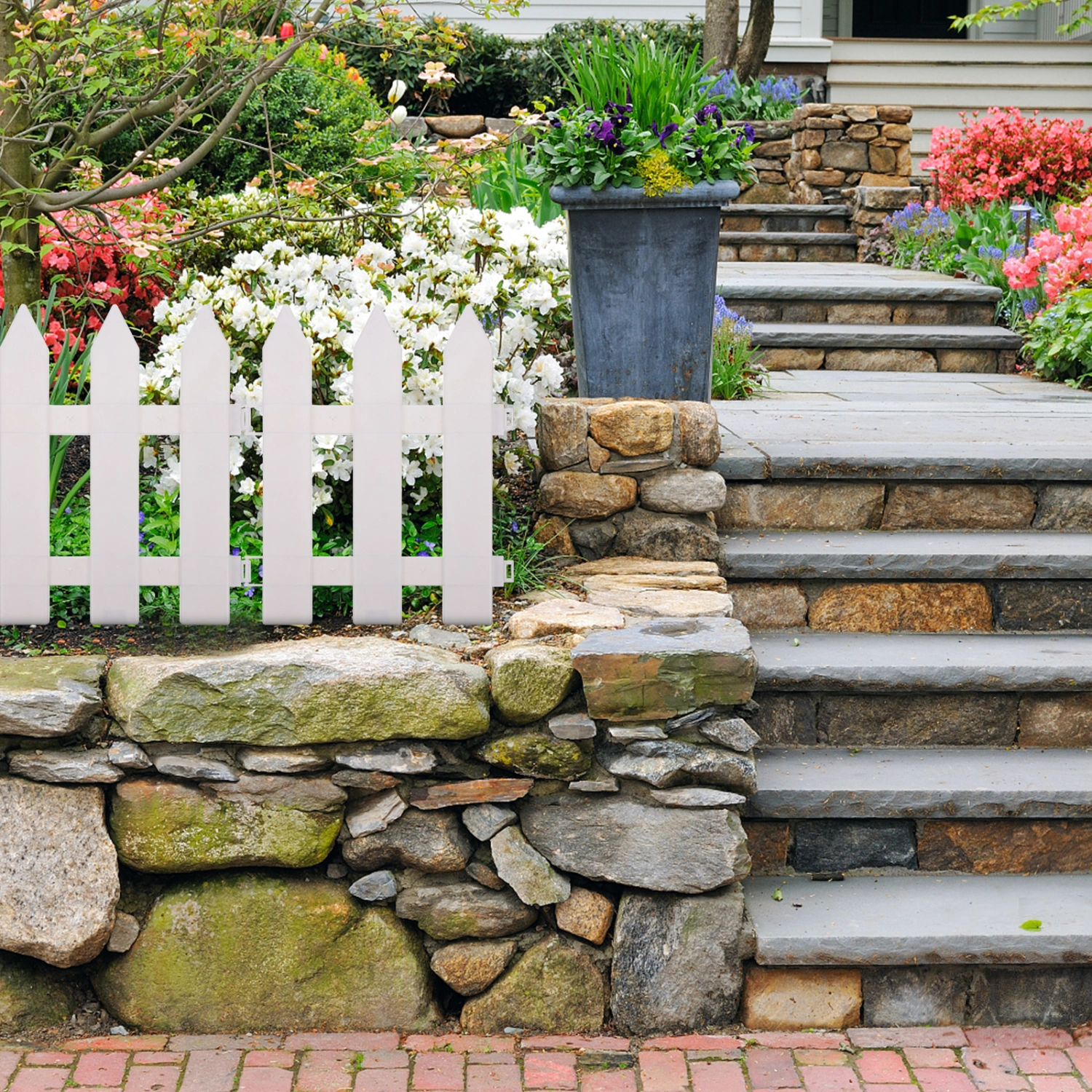 2 Sets White Plastic Fence Durable Garden Picket Fence Useful Lawn Edging