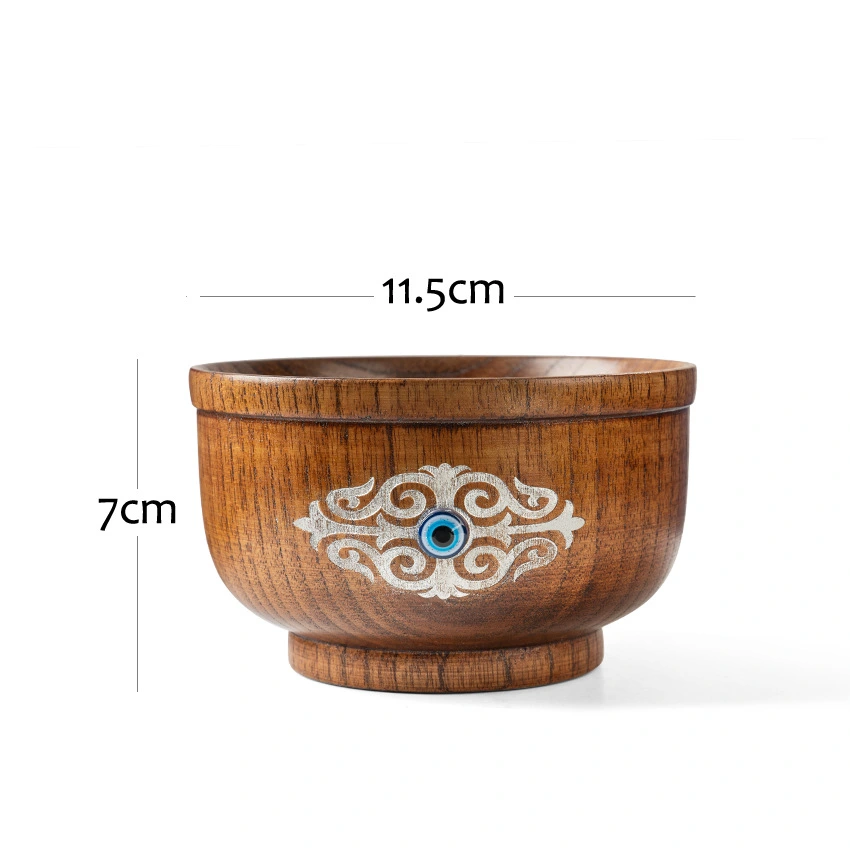 Wood Milk Tea Bowl With Evil Eyes Pattern Wooden Food Bowl Rice Bowl Milk Bowl Food Container