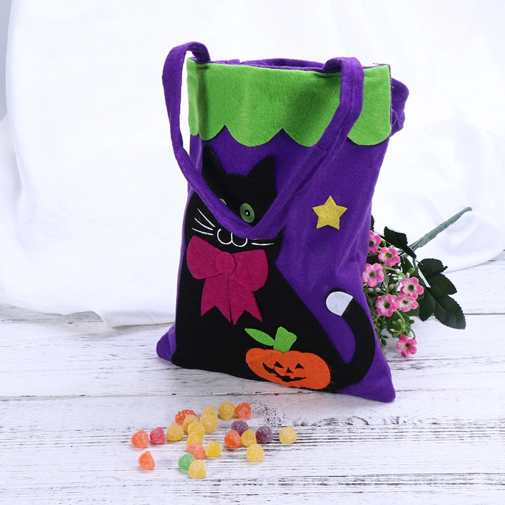 3pcs Halloween Non-woven Fabric Tote Bag Gift Candy Bag Halloween Candy Treat Bag Party Favor Bag for Kids (Purple Black Cat, Black Skull Head, Black Pumpkin)