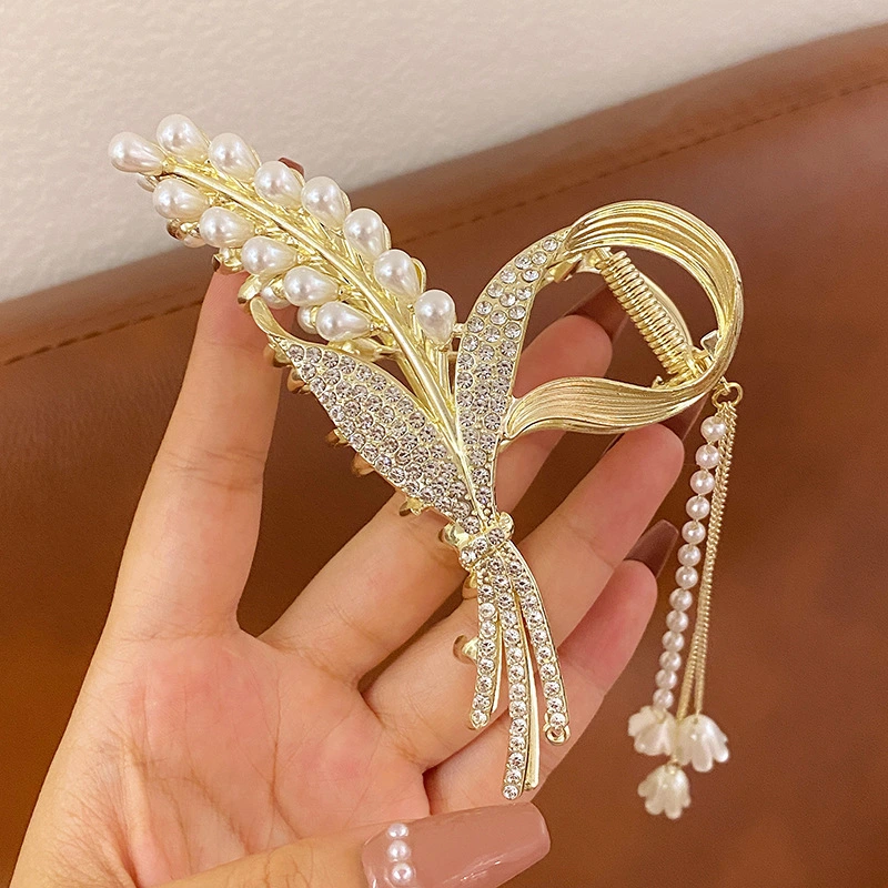 Rhinestone Hair Clip Elegant Mini Pearl Claw Clip Flower Shape Hair Decoration