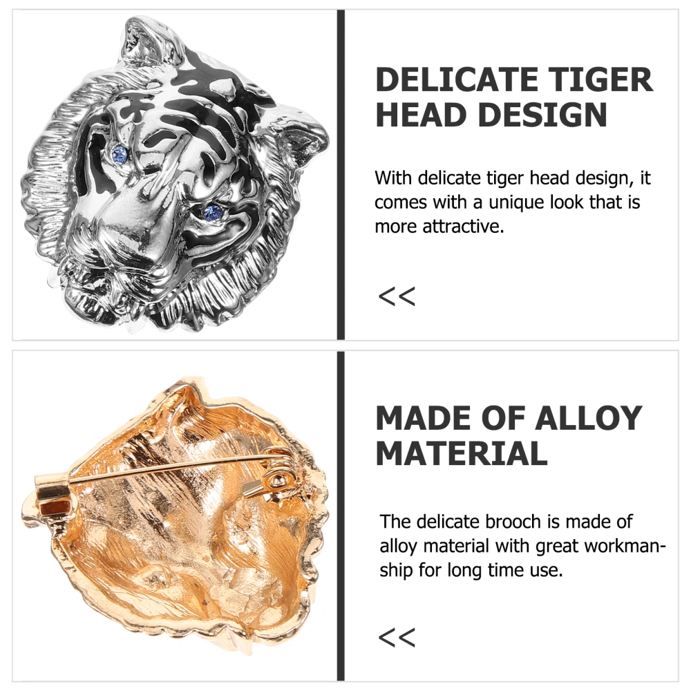 2 Pcs Brooches Tiger Head Design Suit Breastpin Chic Brooch Lapel Accessory