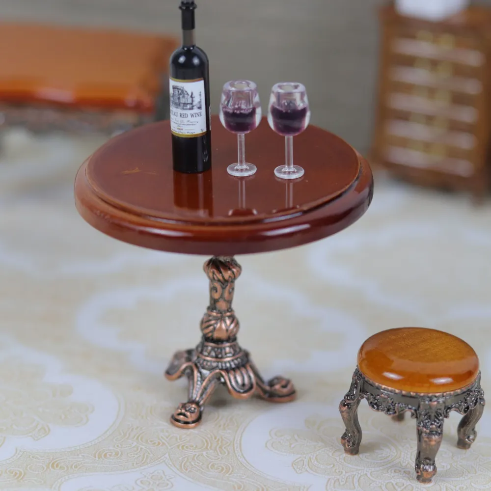 Miniature Wooden Round Table Doll House Side Table Dollhouse Decoration Accessory Dollhouse Furniture