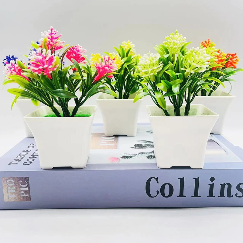 5 pcs Artificial Potted Flower Faux Potted Plant Desktop Simulated Plant Bonsai Decoration