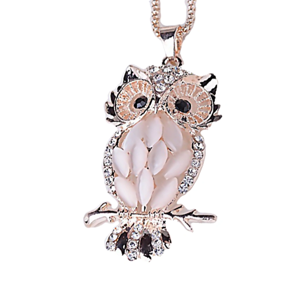 Women Necklace Owl Opal Bordered Long Pendant Necklace Jewelry Accessories