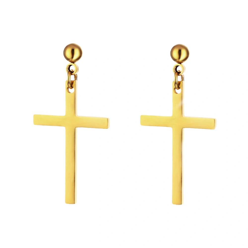 1Pair Unisex Stainless Steel Earrings Cross Dangle Studs Earrings Piercing Jewelry for Men and Women (Golden)