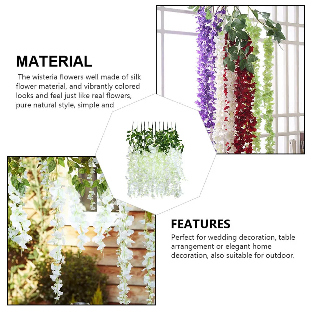 24Pcs Simulation Hanging Wisteria Flower Artificial Plant Wedding Vine Decor