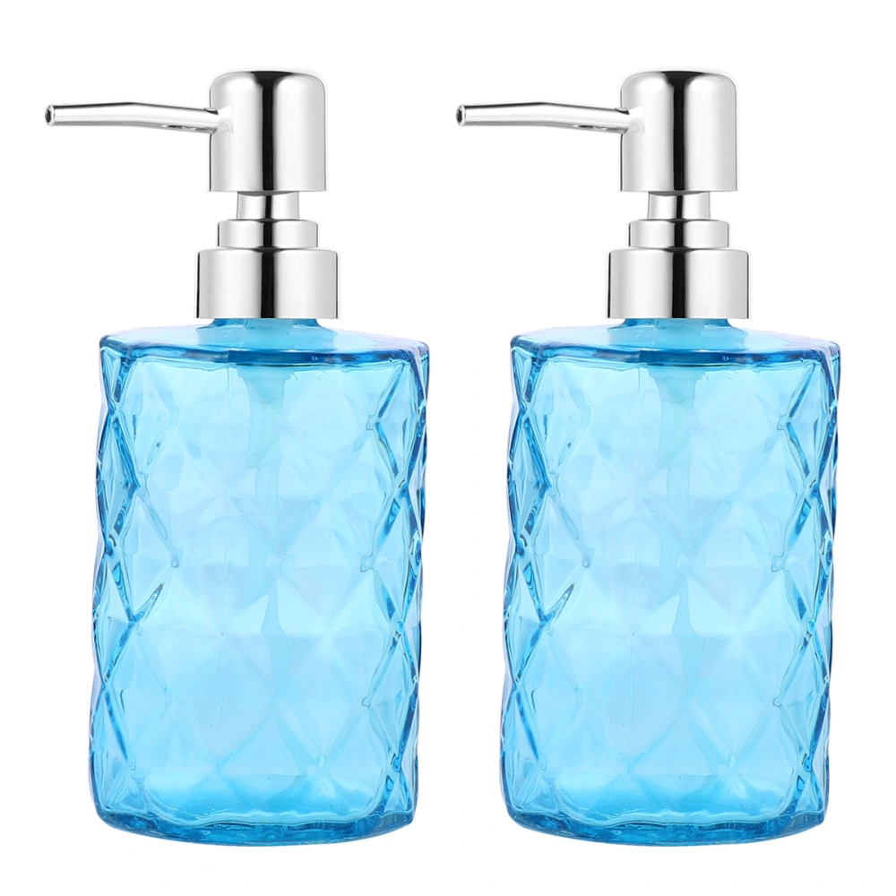 2pcs Diamond Stripe Shower Bottles Press Lotion Bottle with Silver Pump Head