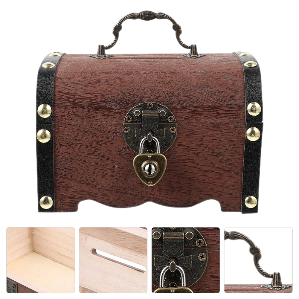 Wooden Piggy Bank Lockable Money Box Multi-use Jewelry Storage Box Retro Style Money Saving Box