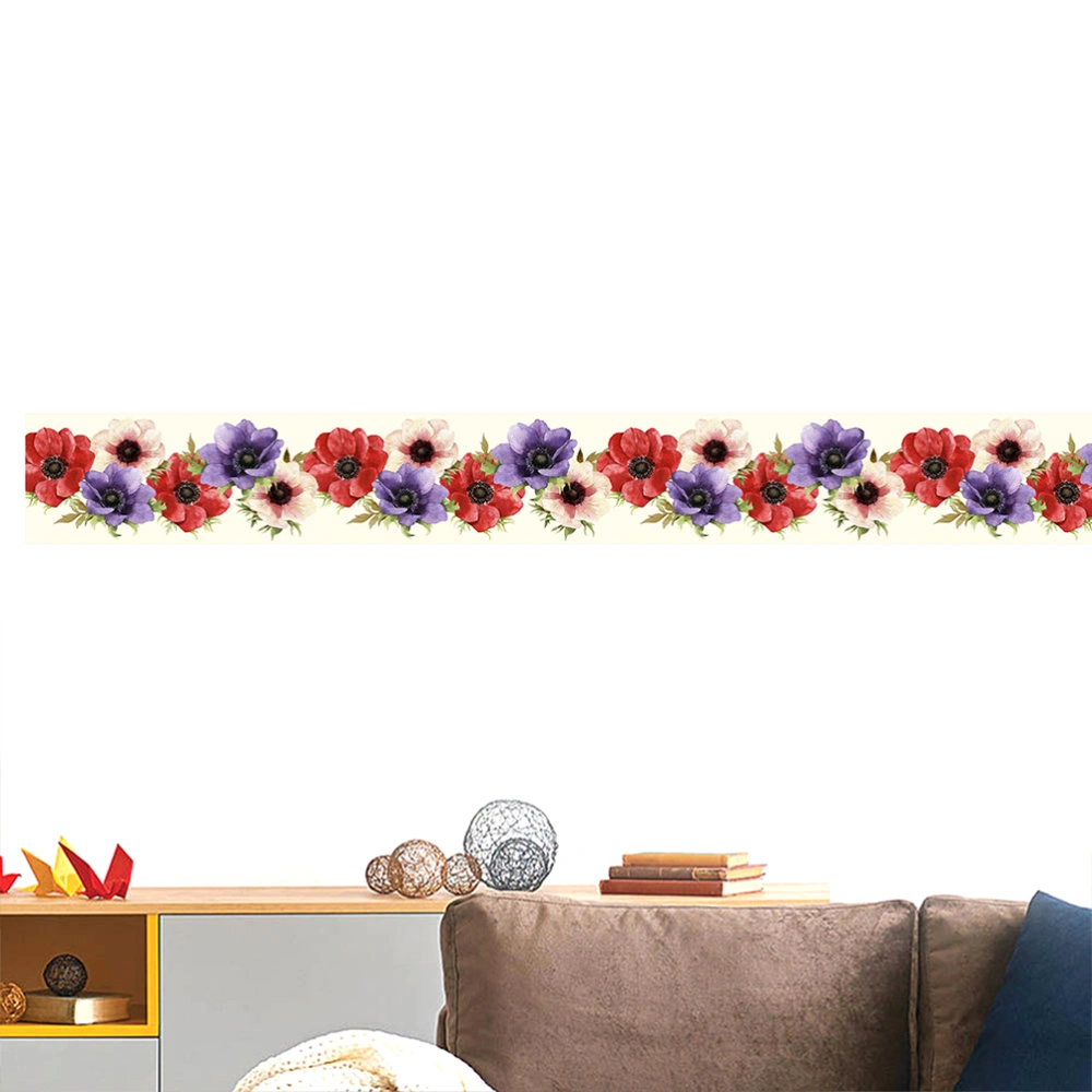 1PC Creative Floral Pattern Wallpaper Border Sticker Waistline Wall Sticker Waterproof Self-Adhesive Border Decal for Home Bathroom Kitchen (15x300cm)