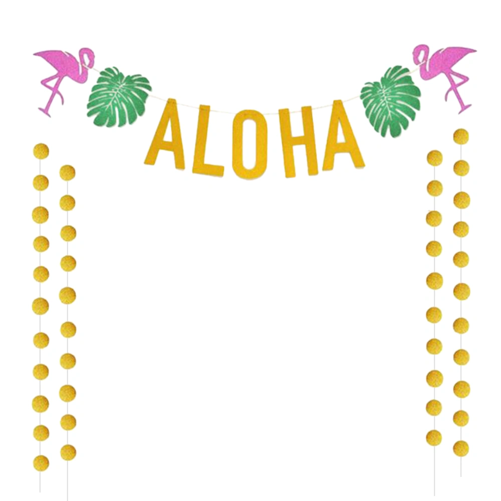 1 Set ALOHA Flamingo Monstera Banner Set Party Supplies Decorations for Hawaii Luau Party Summer Tropical Party (DFQ133 + Flamingo + 2 Round Dots Strips)