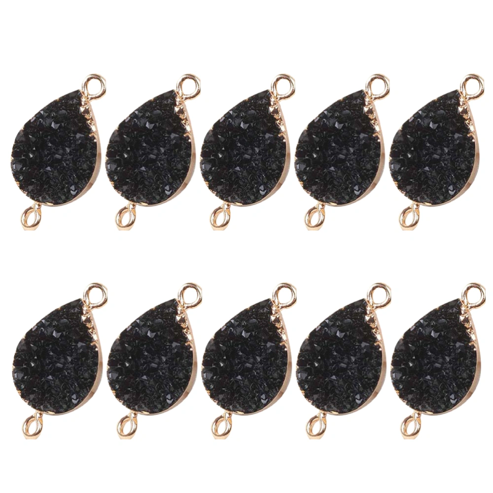 10pcs Crystal Druse Pendants Double Hook Delicate Water Drop Shaped Vug Ornament for Necklace Making (Black)