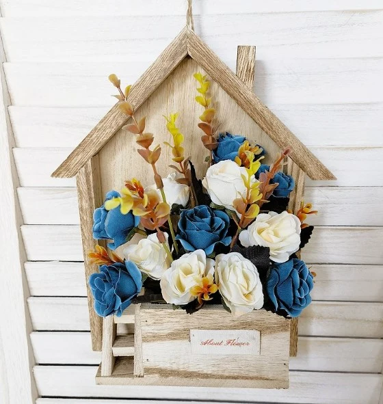 1 Set Wall Hanging Flower Ornament with Wood Basket Simulation Wall Flower Ornament Wall Decorations